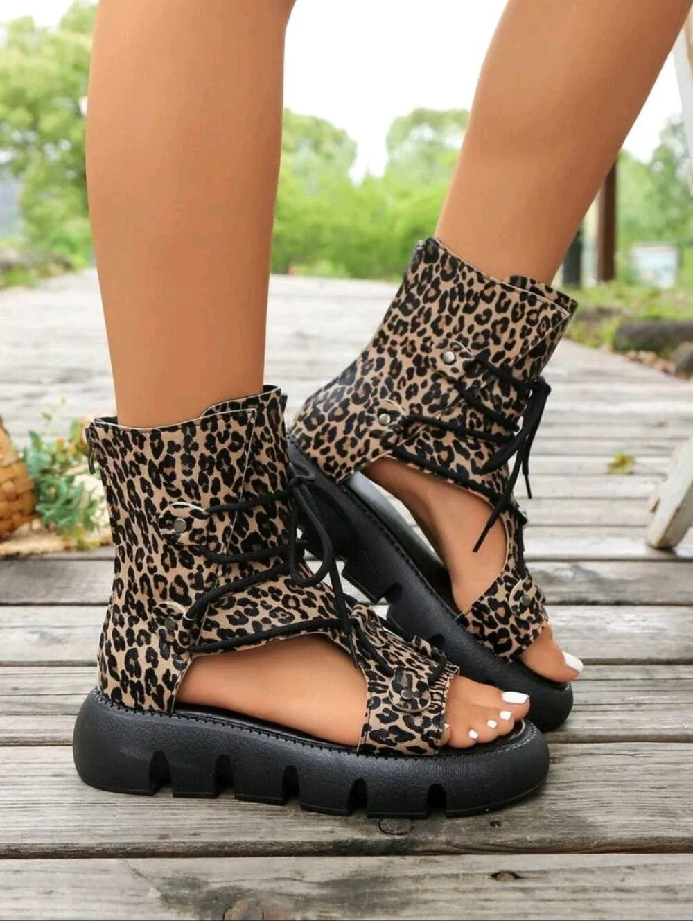 NEW Platform Peep Toe Lace-Up Sandals With Thick Bottoms